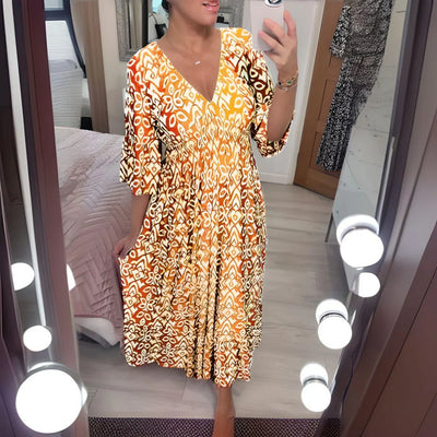 Lourdez - Boho gemustertes Maxikleid mit V-Ausschnitt