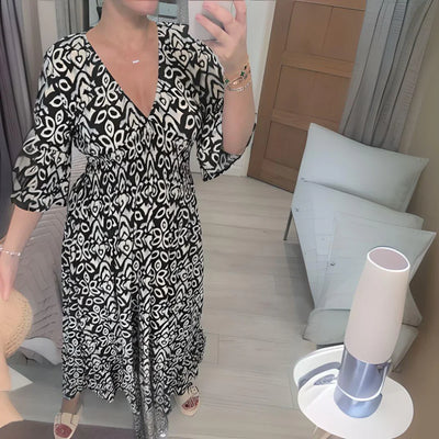 Lourdez - Boho gemustertes Maxikleid mit V-Ausschnitt