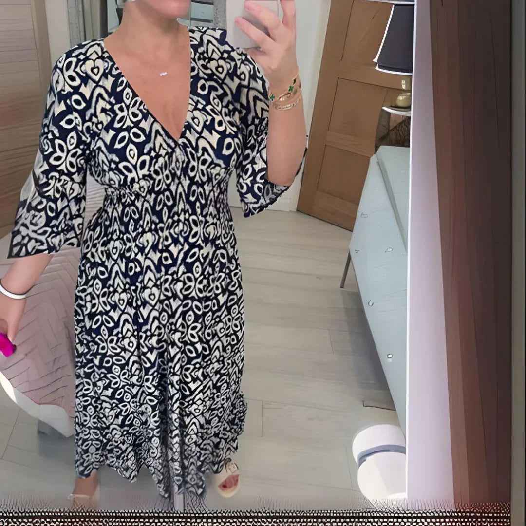 Lourdez - Boho gemustertes Maxikleid mit V-Ausschnitt