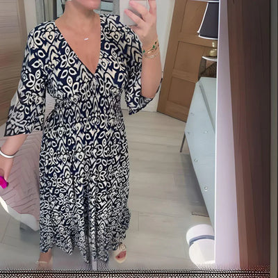 Lourdez - Boho gemustertes Maxikleid mit V-Ausschnitt
