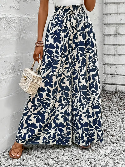 Ivy – Marineblaue Hose mit weitem Bein und Blattmuster