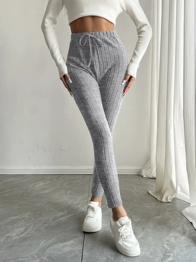 Anouk – Rippstrick-Leggings mit hohem Bund und Kordelzug
