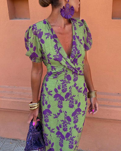 Jocell – Midikleid mit Vintage-Blumenmuster und Puffärmeln