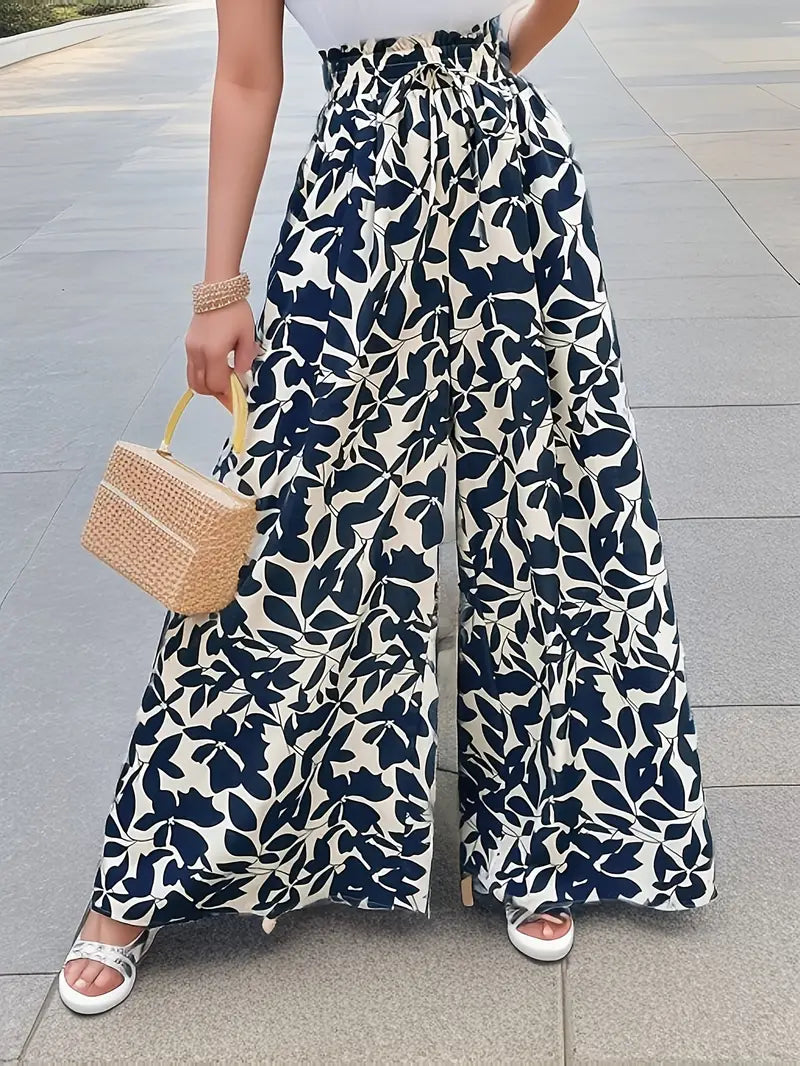 Sunniva – Palazzohose mit weitem Bein und Blattmuster