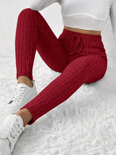 Zhari – Rippstrick-Leggings mit hohem Bund und Kordelzug