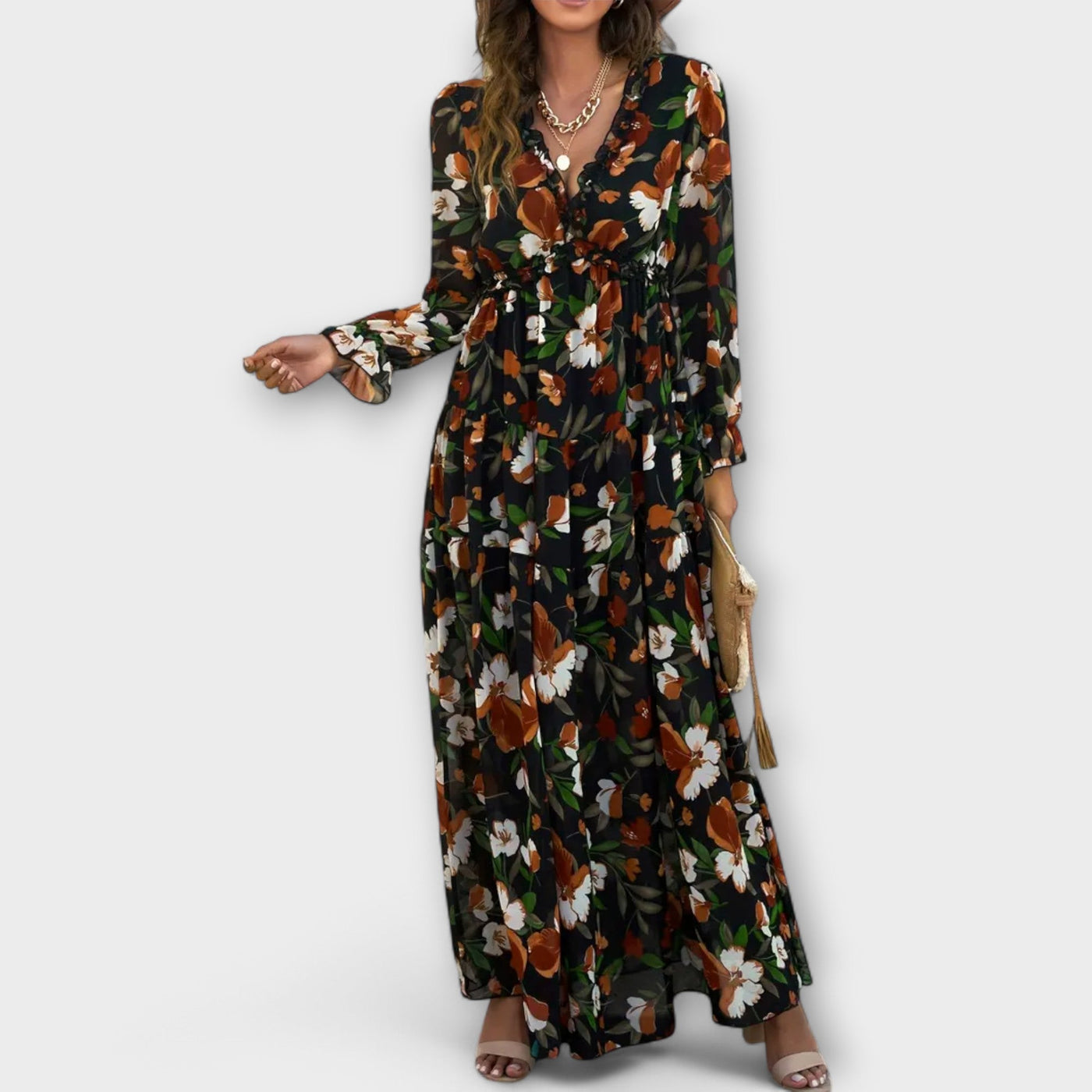 Lillian | Romantisches, transparentes Maxikleid mit floralem Design