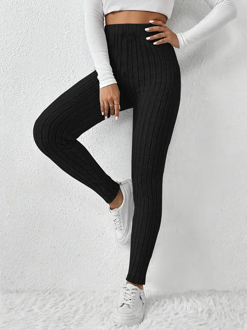Elvida – Rippstrick-Leggings mit hohem Bund