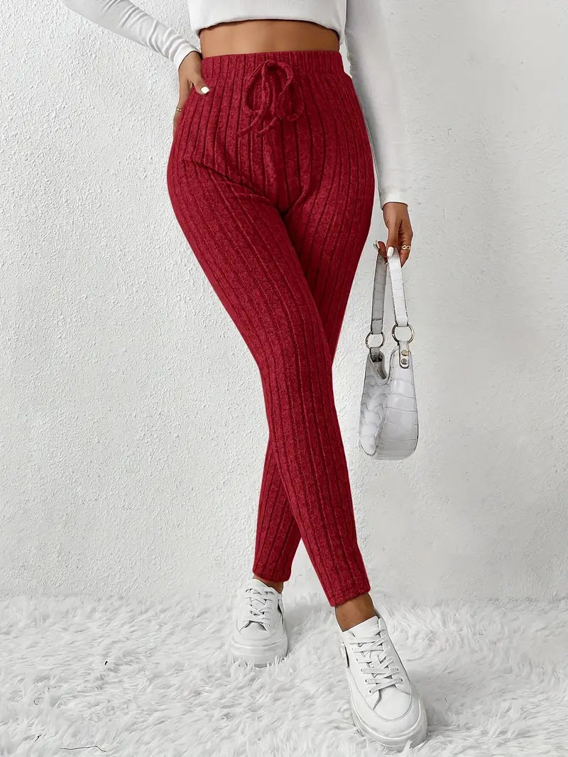 Zhari – Rippstrick-Leggings mit hohem Bund und Kordelzug