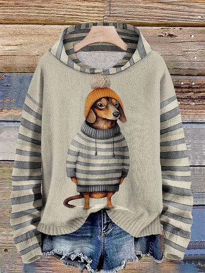 Damen-hoodie mit sübem dackel im kleiderdruck