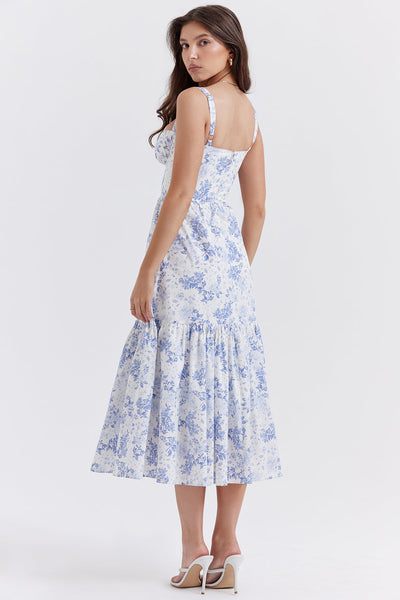 Damen-Midikleid aus Viskose mit Blumenmuster und V-Ausschnitt