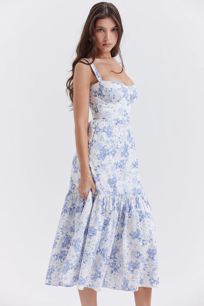 Damen-Midikleid aus Viskose mit Blumenmuster und V-Ausschnitt