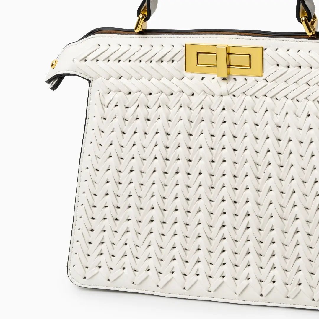 Estelle | Elegante geflochtene Handtasche mit Drehverschluss & goldenen Details
