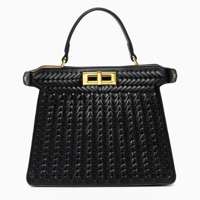 Estelle | Elegante geflochtene Handtasche mit Drehverschluss & goldenen Details