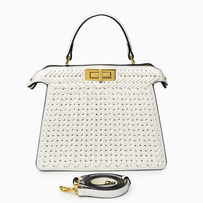 Estelle | Elegante geflochtene Handtasche mit Drehverschluss & goldenen Details