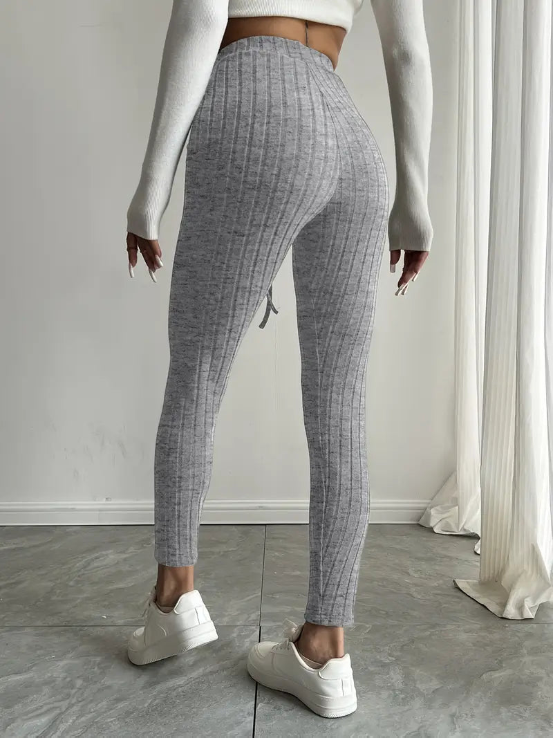 Anouk – Rippstrick-Leggings mit hohem Bund und Kordelzug