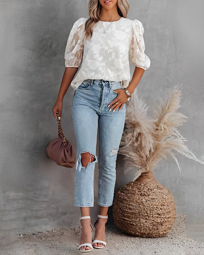Damen Bluse Chiffon Blumenmuster Elegant