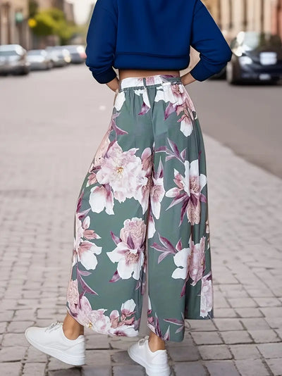 Aisling – Palazzohose mit Blumenmuster, hoher Taille und weitem Bein und Bindegürtel