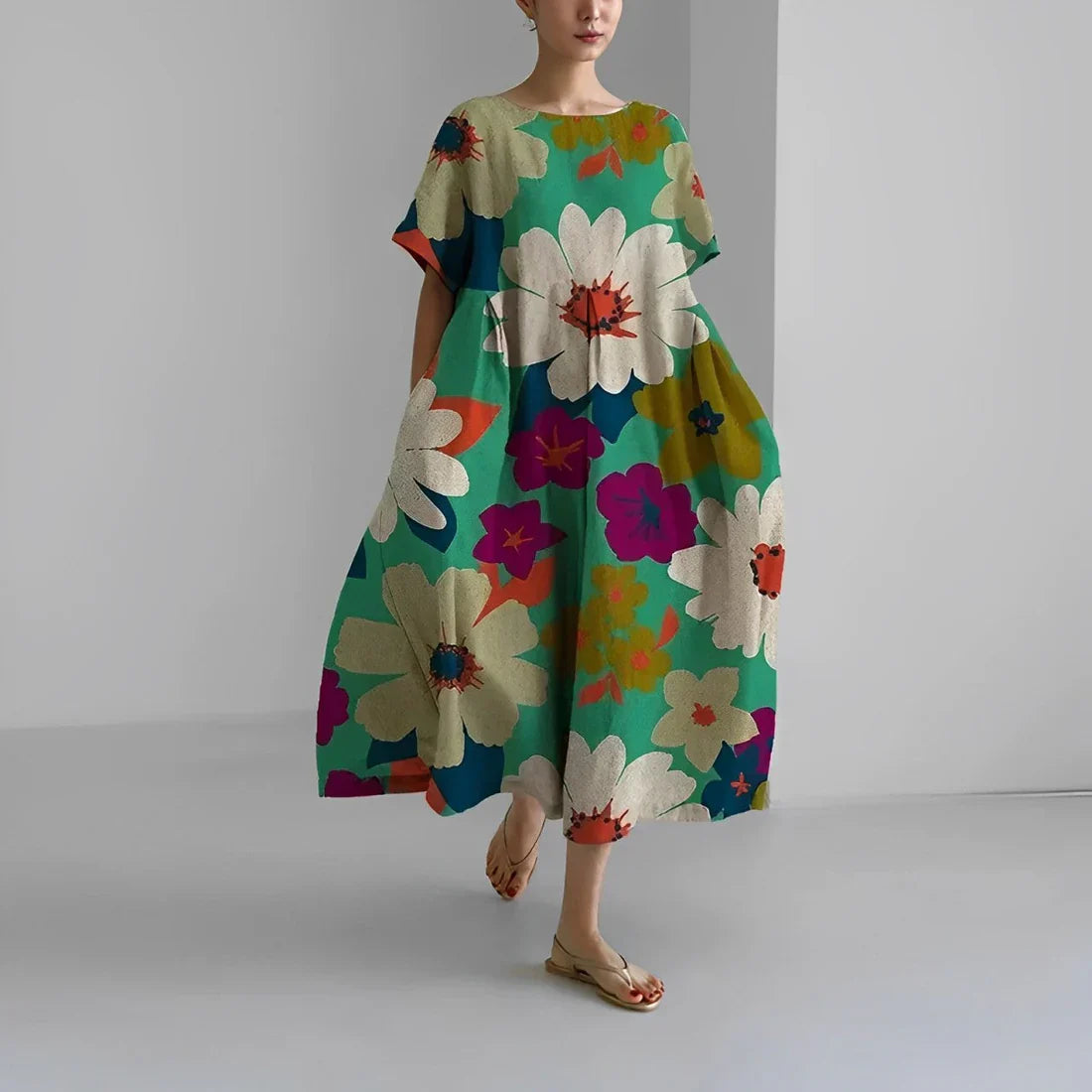 Akio – Oversize-Maxikleid aus Baumwolle mit Blumenmuster