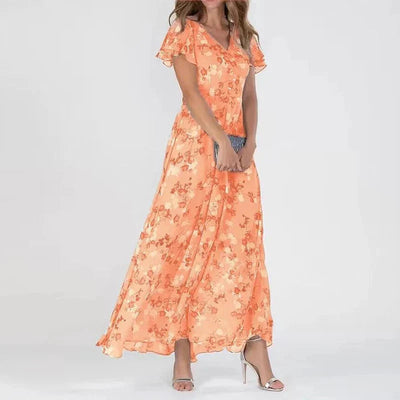 Romilly – Chiffon-Maxikleid mit Flügelärmeln und Blumenmuster
