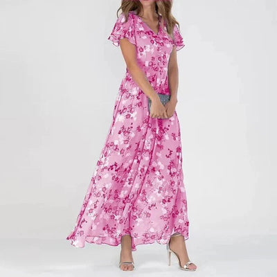 Romilly – Chiffon-Maxikleid mit Flügelärmeln und Blumenmuster
