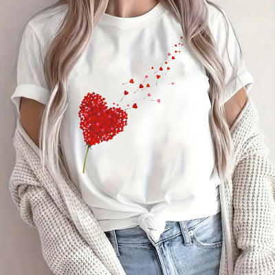 Damen T-Shirt aus Baumwolle mit Herz-Print – Lockerer Schnitt
