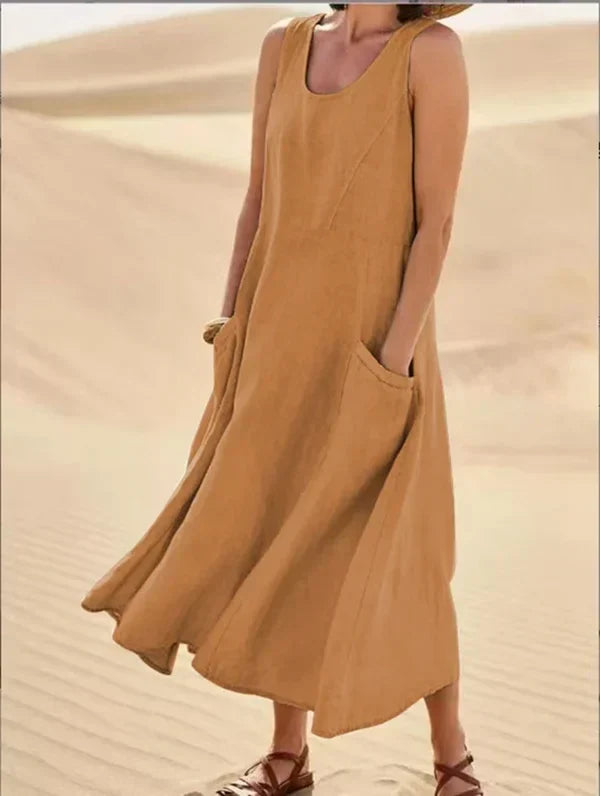 Jazmine – Luftiges, ärmelloses Maxikleid aus Leinenmischung