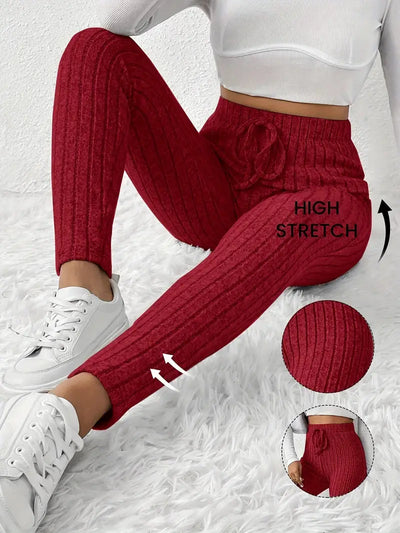 Zhari – Rippstrick-Leggings mit hohem Bund und Kordelzug