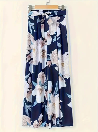 Aisling – Palazzohose mit Blumenmuster, hoher Taille und weitem Bein und Bindegürtel