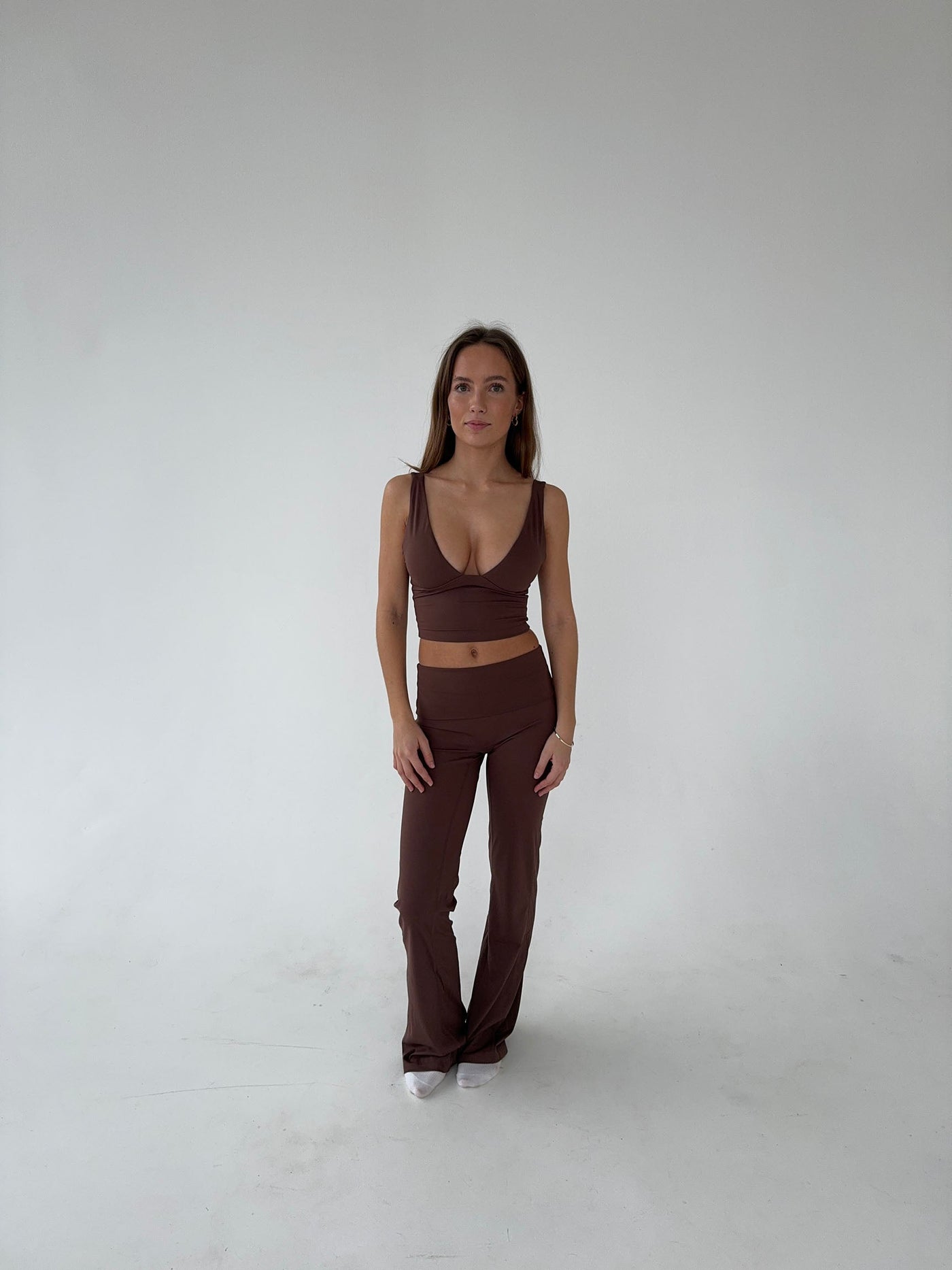 Ausgestellte Damen-Leggings Hohe Taille Braun - Stretch & Komfort