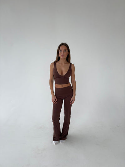 Ausgestellte Damen-Leggings Hohe Taille Braun - Stretch & Komfort