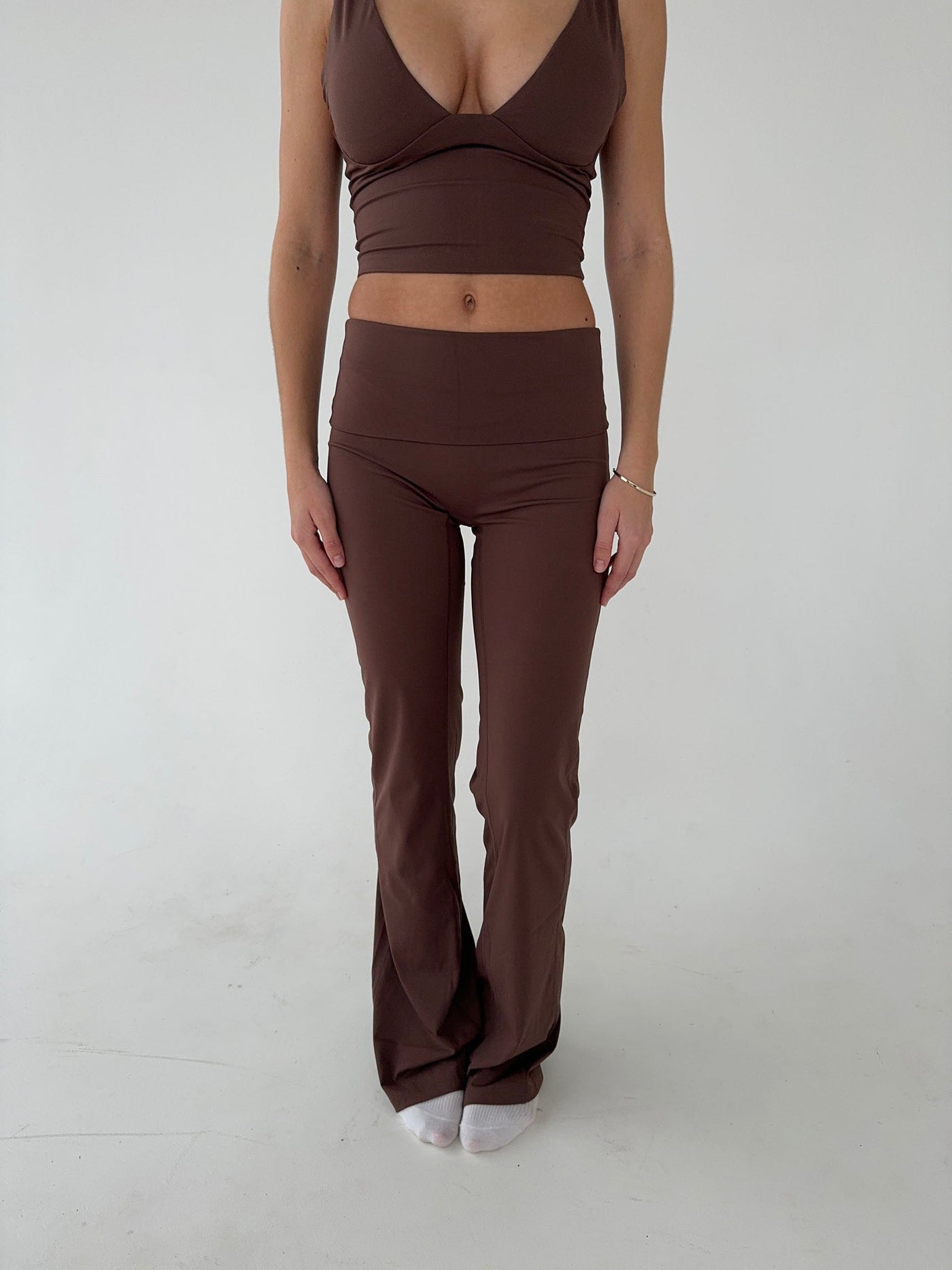 Ausgestellte Damen-Leggings Hohe Taille Braun - Stretch & Komfort