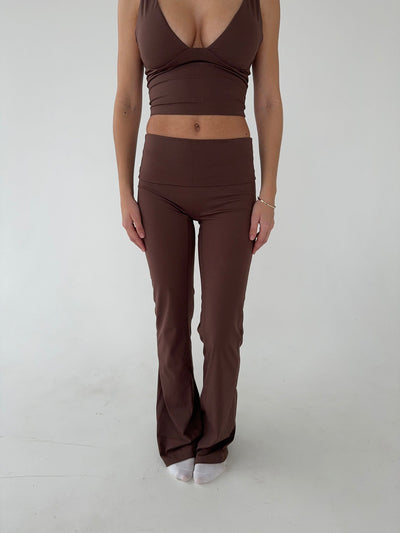 Ausgestellte Damen-Leggings Hohe Taille Braun - Stretch & Komfort