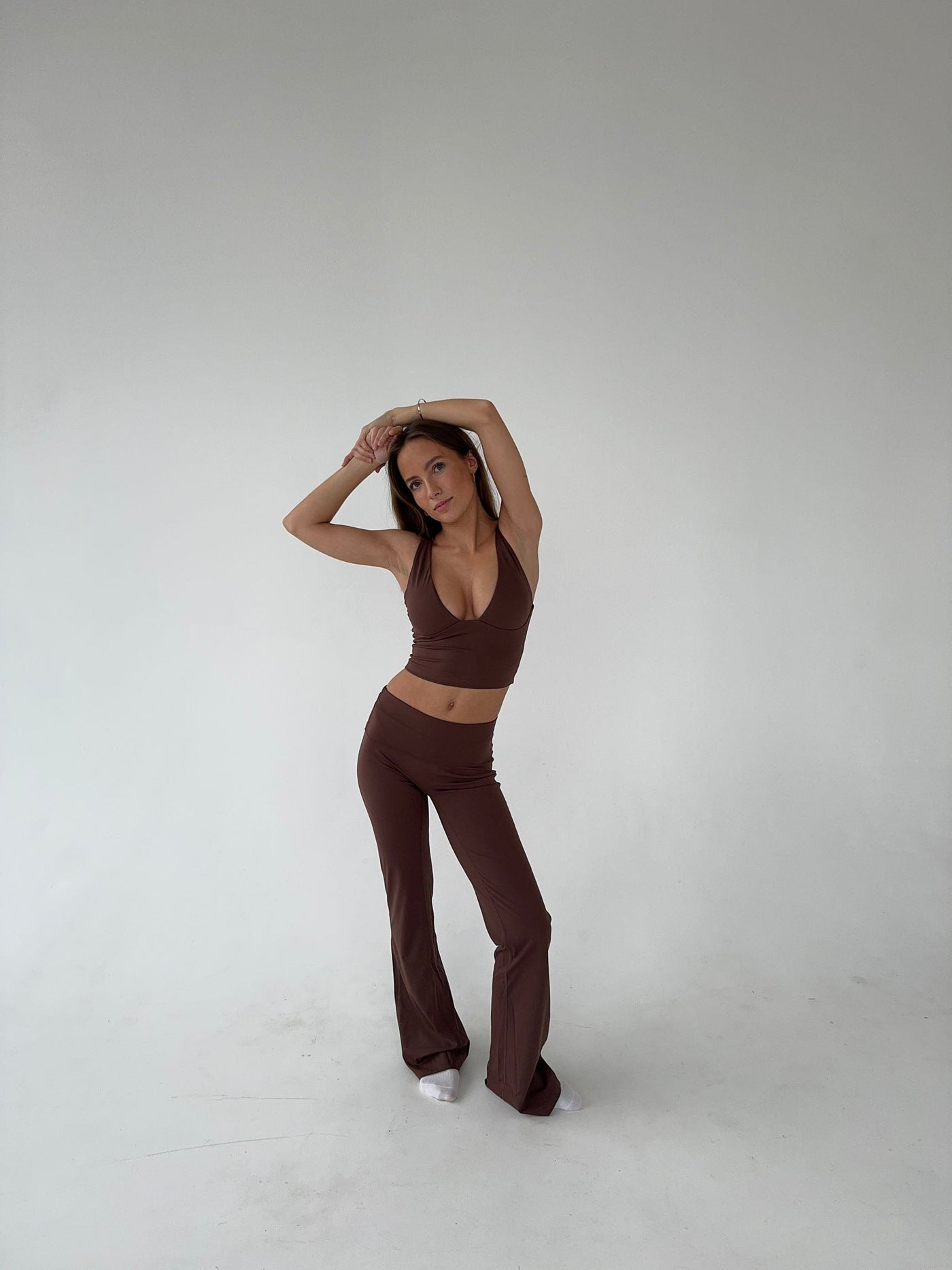 Ausgestellte Damen-Leggings Hohe Taille Braun - Stretch & Komfort