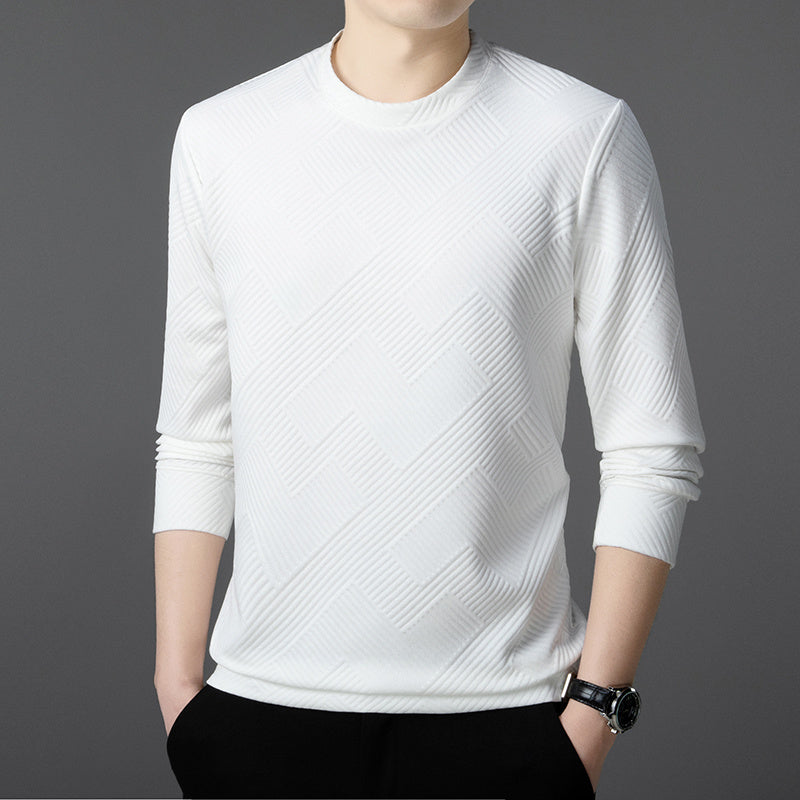 Stefan | Geometrisch gemusterte Comfort Herren Jacquard Crewneck T-Shirts