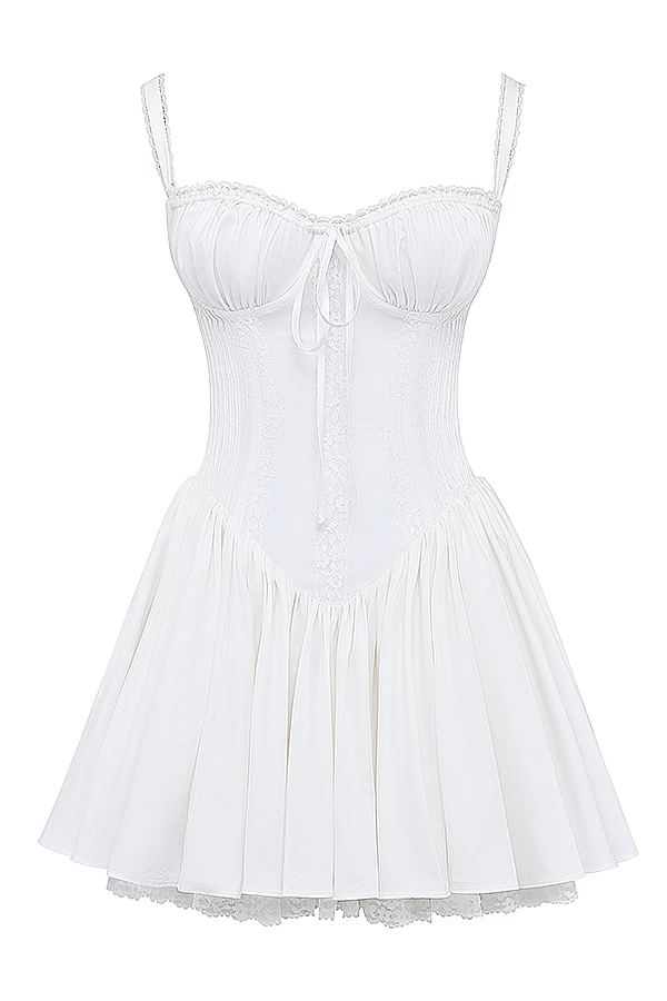 Romantisches Korsett-Minikleid mit Trägern und Rüschendetails