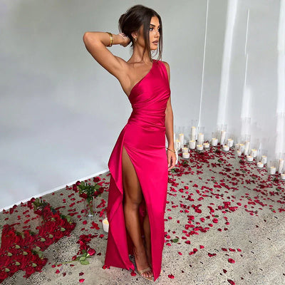 Khaori – Elegantes Satin-One-Shoulder-Kleid