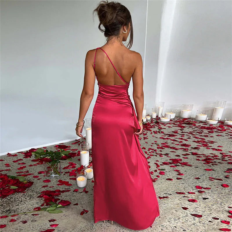 Khaori – Elegantes Satin-One-Shoulder-Kleid
