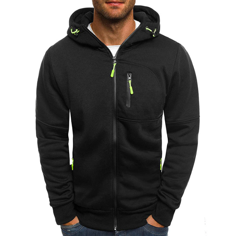 Danny | Herren Hoodie mit Reißverschluss | Schwarz Kapuzenpullover