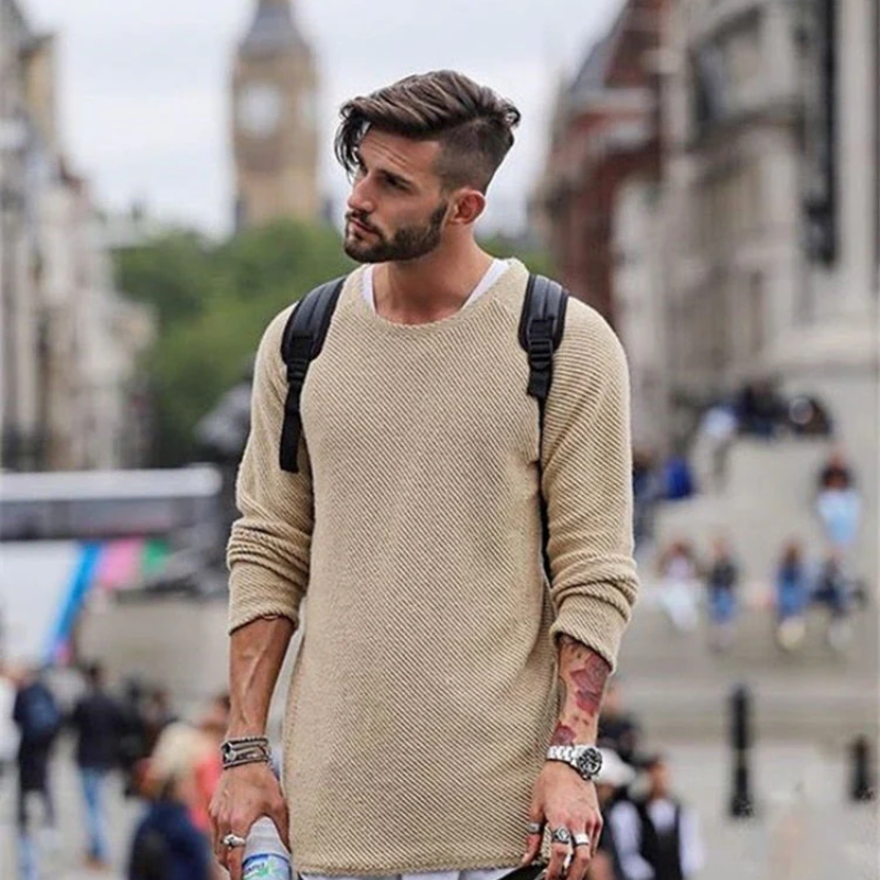 Herren Lange Strickpullover Sweatshirt