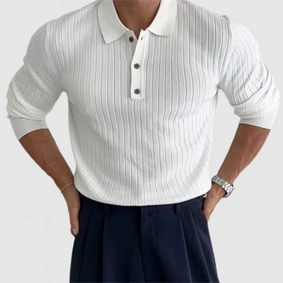 Justine | Herren Poloshirt Langarm | Weiß