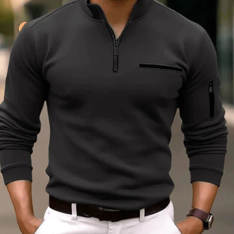 Yannis | Herren Pullover mit Reißverschluss | Schwarz Sweater