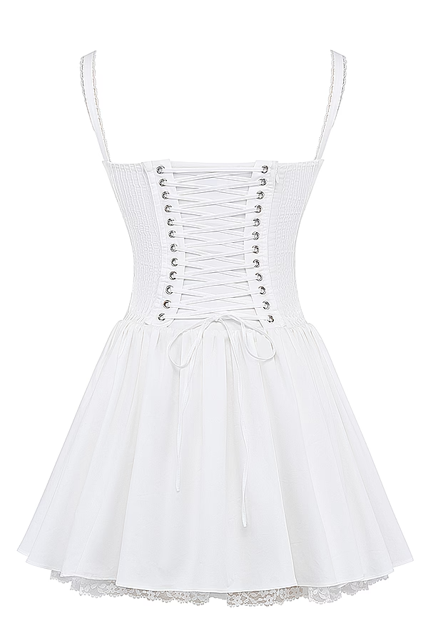 Romantisches Korsett-Minikleid mit Trägern und Rüschendetails