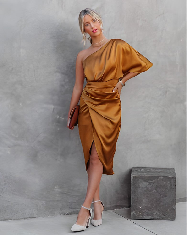 Damen Kleid Satinkleid Asymmetrisch Ärmellos Für Sommer