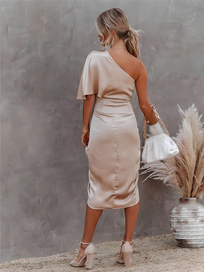 Damen Kleid Satinkleid Asymmetrisch Ärmellos Für Sommer