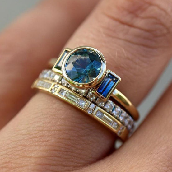 Vintage Blau Elegantes Ring Set