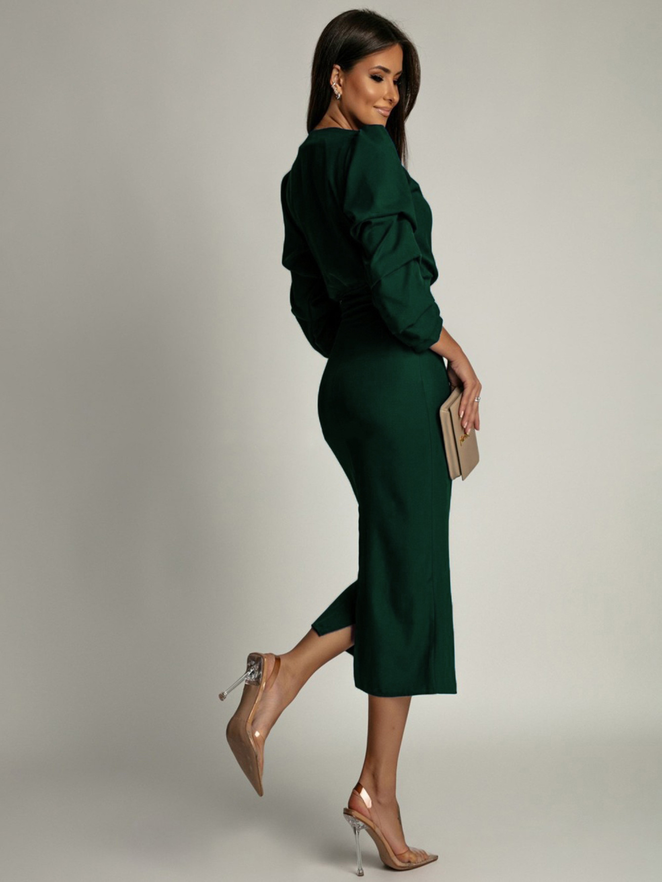 Cleopatra – Midikleid mit Cache-Cœur-Ausschnitt und Statement-Ärmeln