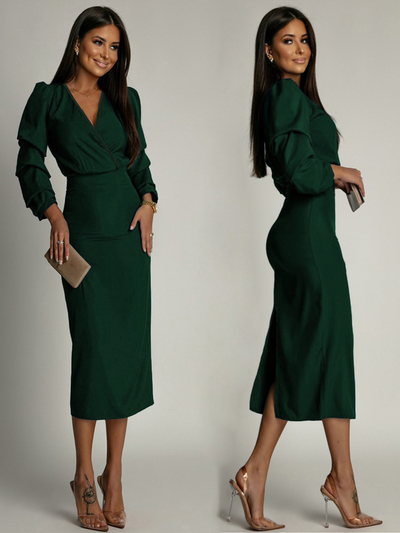 Cleopatra – Midikleid mit Cache-Cœur-Ausschnitt und Statement-Ärmeln