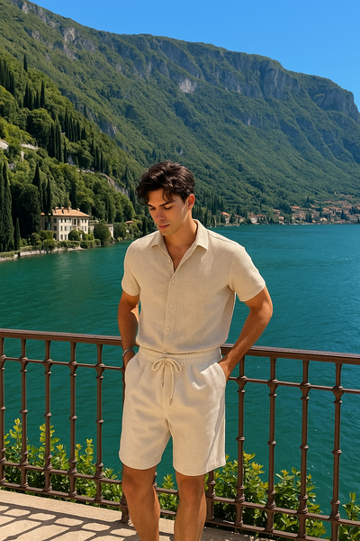 Elegantes Herren Strick-Set in Feinripp-Optik | Hemd & Shorts
