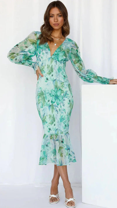 Florales Midikleid für Damen | Elegantes Sommerkleid aus hochwertigem, leichtem Stoff