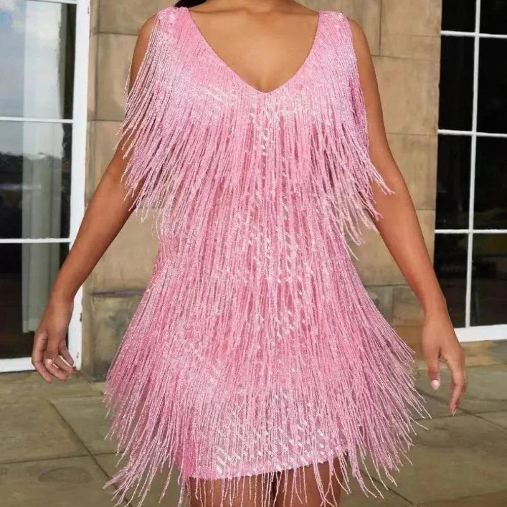 Dorothea – Minikleid mit glänzenden Fransen